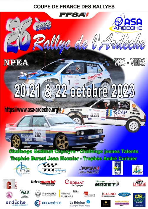 Photo 26ème Rallye de l'Ardèche 20ème VHC 9ème VHRS 20-21 & 22 octobre 2023
